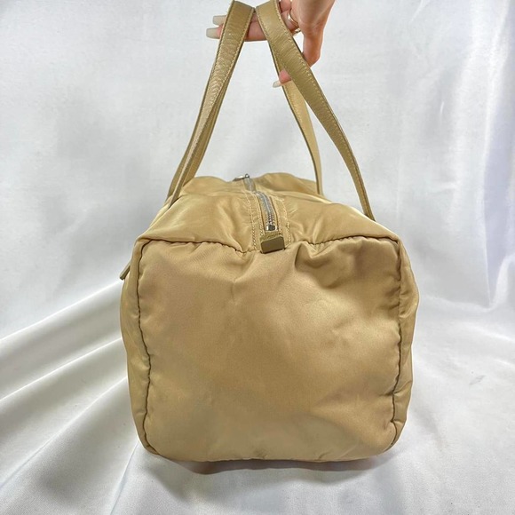 Authentic Golden/ Beige Nylon Prada Mini/ Medium Duffel Bag with Prada Emblem - Picture 3 of 4